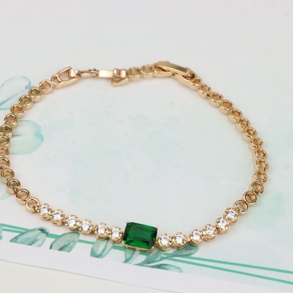 Rose Gold Bracelet with Emerald Green Center and Clear Crystals, XPBL0704 - Picture 5 of 12